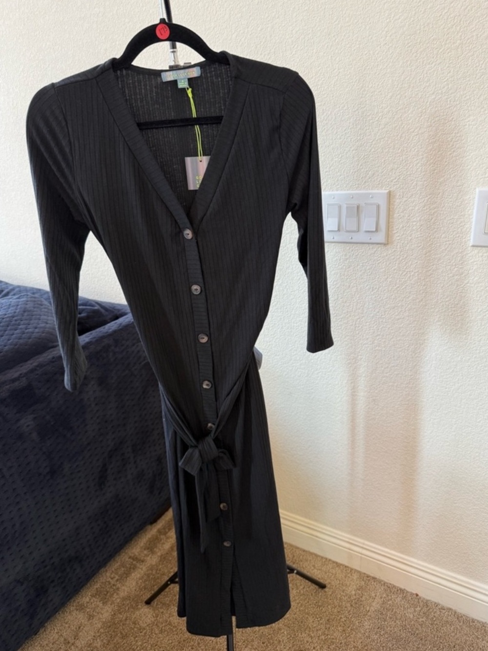 Good Luck Gem Black Button-Front Tie Dress Size S (NWT)